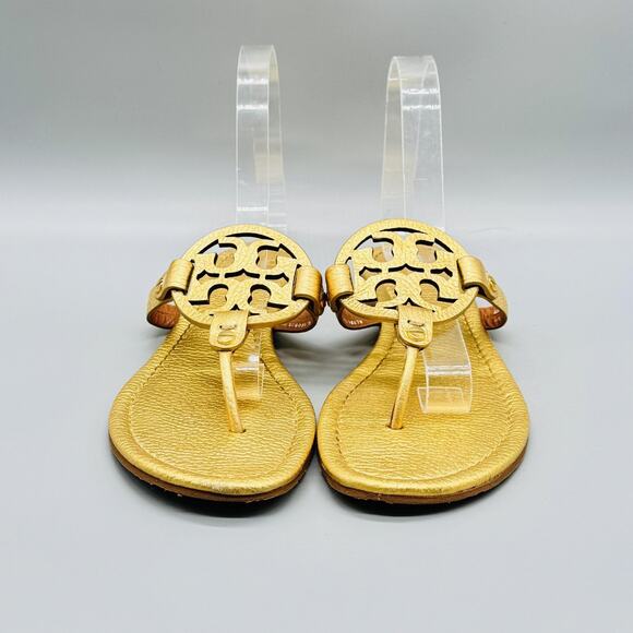 Tory Burch Sandals Womens 8 Gold Leather Miller Thong Flip Flop Summer Shoes - Picture 3 of 12